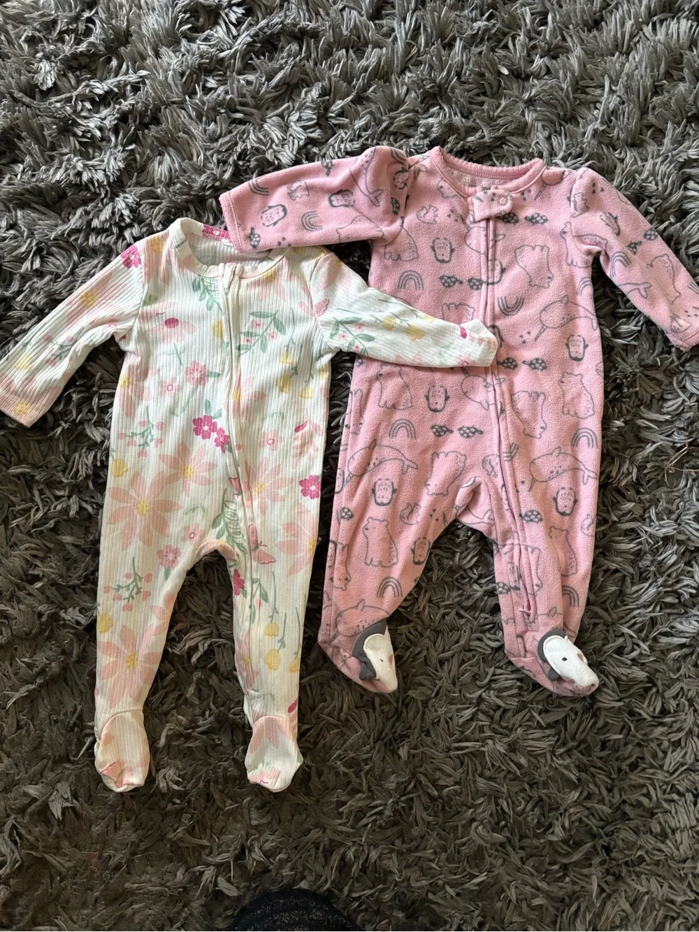 Carter's Pink Animal Print and Cream Floral Footed One-Pieces